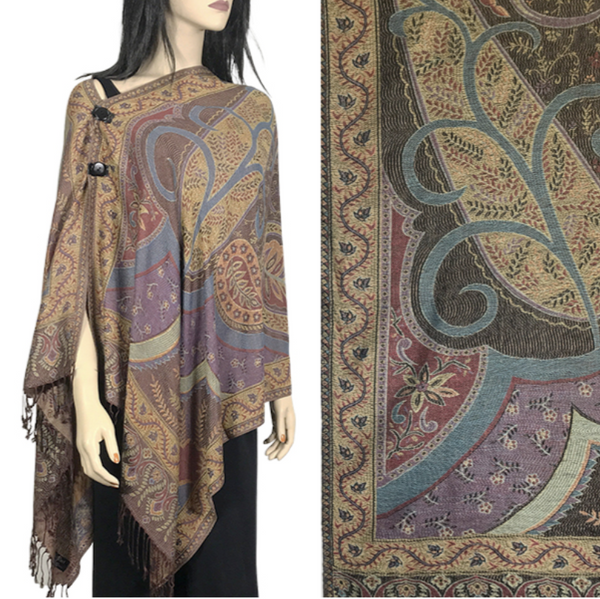 Leaf Button Paisley Shawl