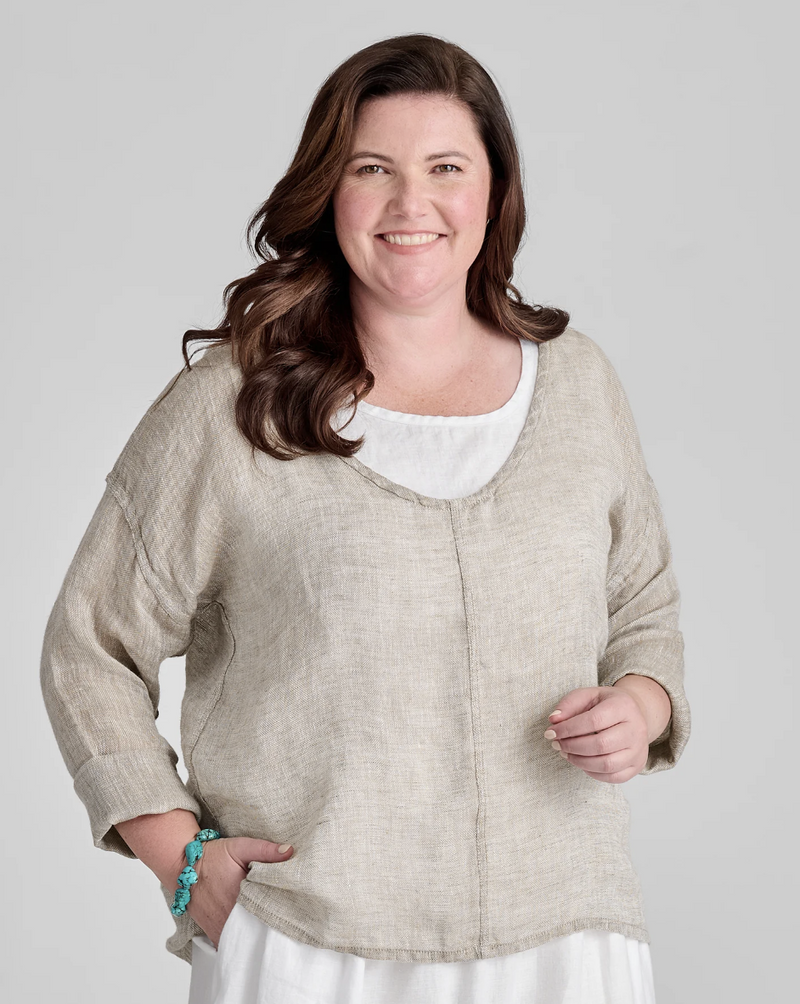 Khaki Gauze Long Sleeve Linen Top