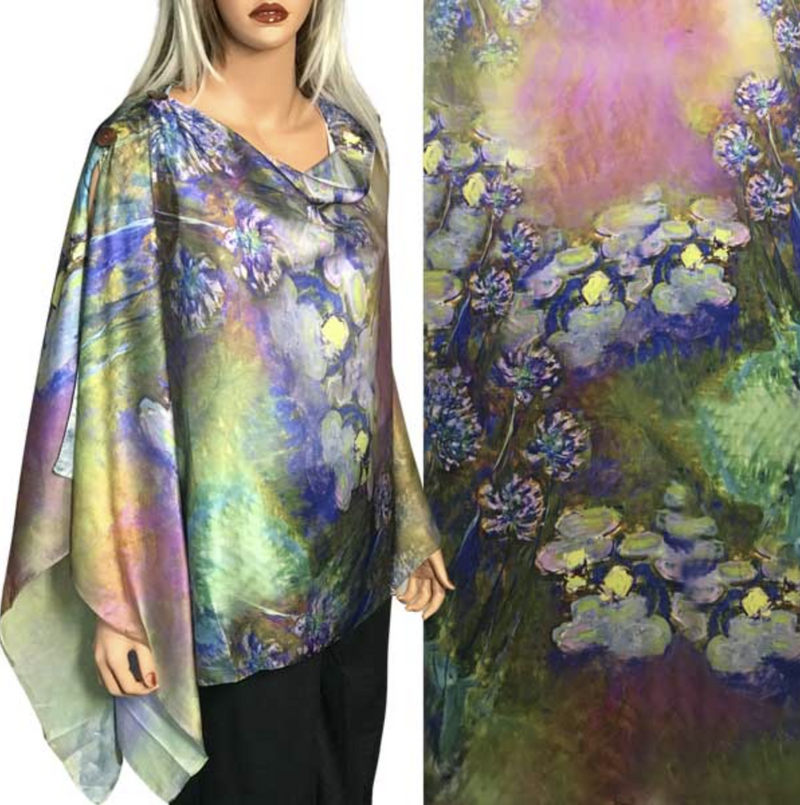 Water Lilies Satin Charmeuse Button Shawl