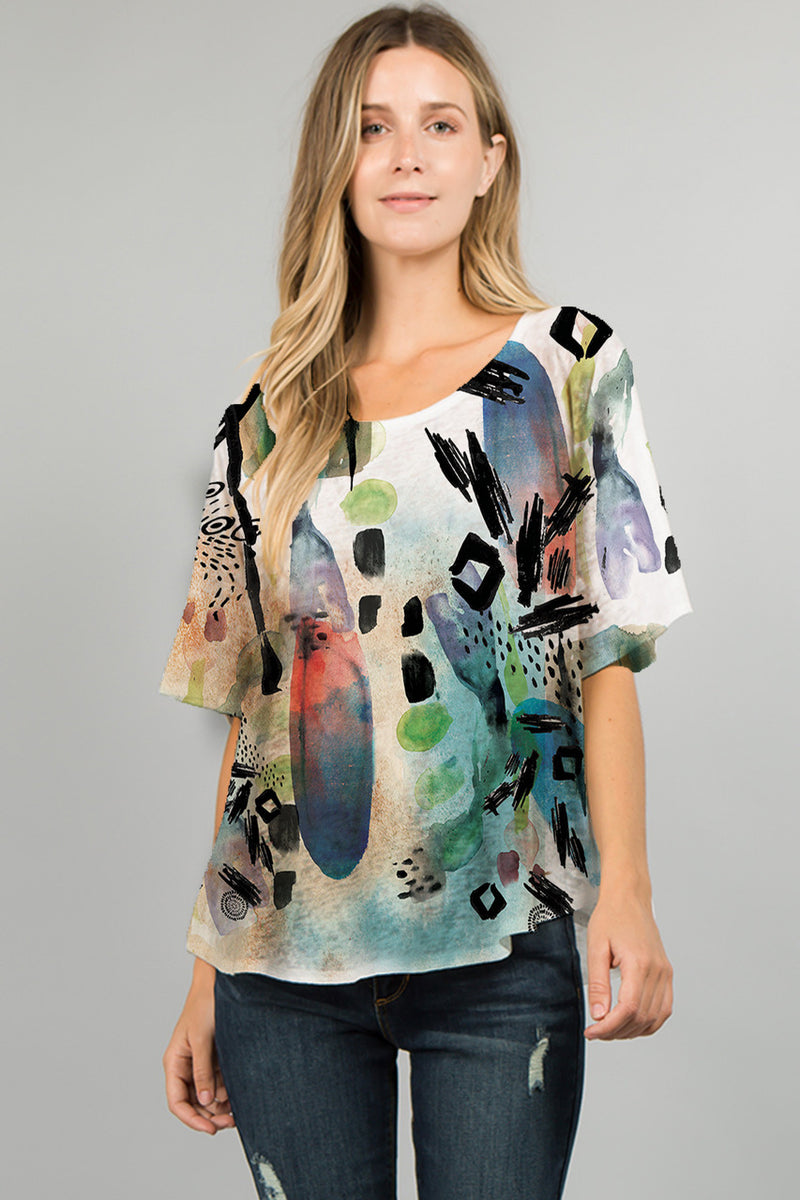 Artful Watercolor Scoop Top