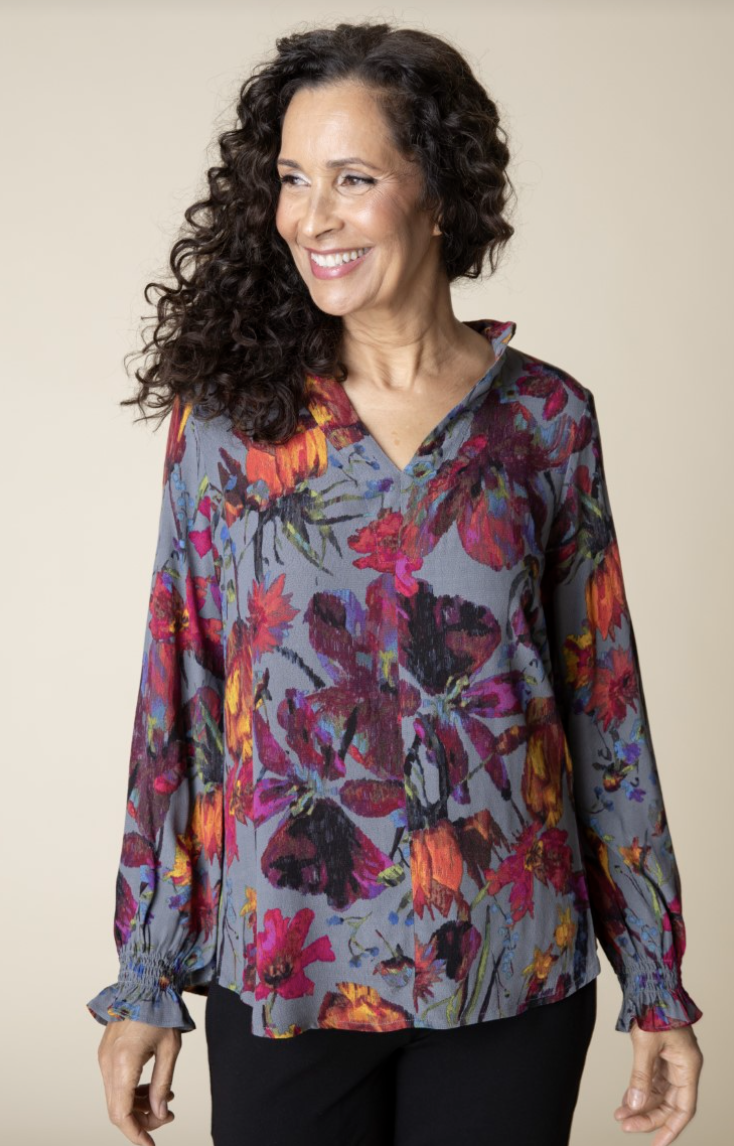 Iron Floral Flounce Pullover Top