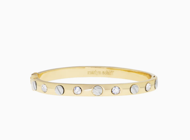 Gold Shiny Nailhead Metal Hinge Bangle