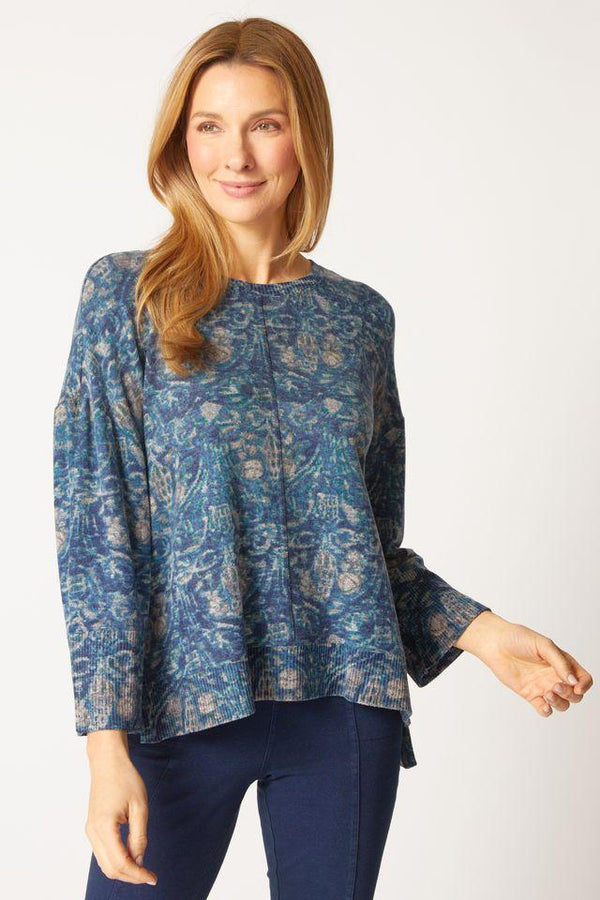 Ink Floral Fleece Seam 3/4 Top