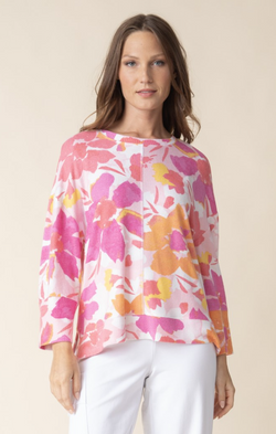 Pink Floral Fleece Seam 3/4 Top