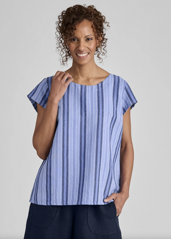 Stripe Linen Cotton Pleat Back Top