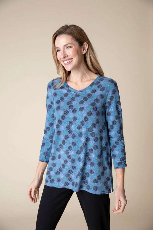 Polka Dot V-Neck Ruch Top