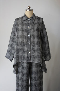 Black & Grey Plaid Button Top