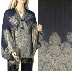 Navy Button Paisley Shawl