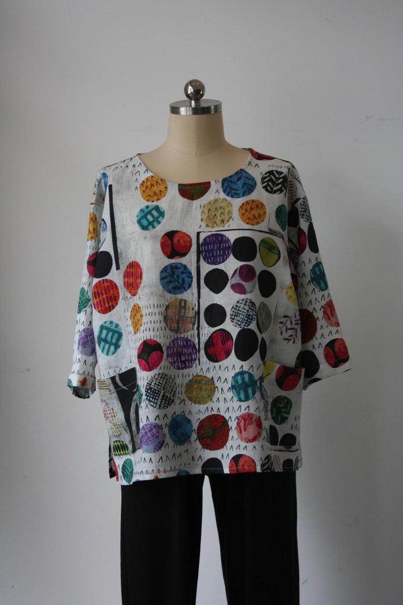 White Multi Dots Linen Top