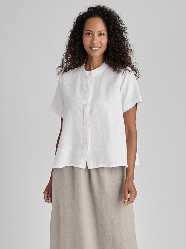 Linen Button Short Sleeve Top