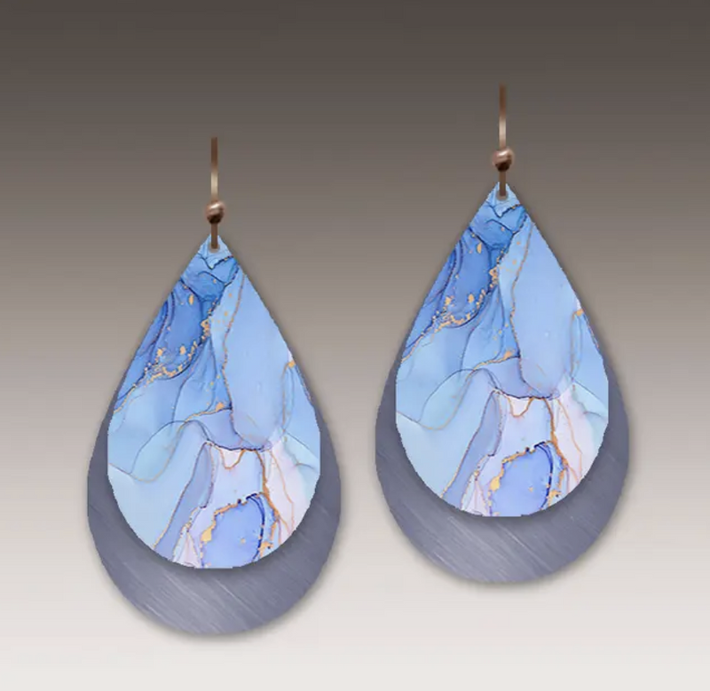 Blue Shimmer Multilayer Round Drop Earring