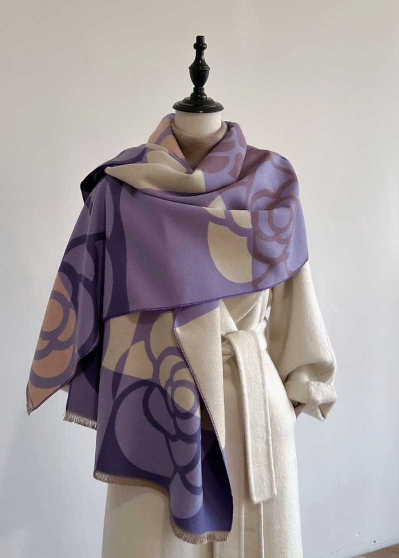 Purple & Ivory Reversible Rose Shawl