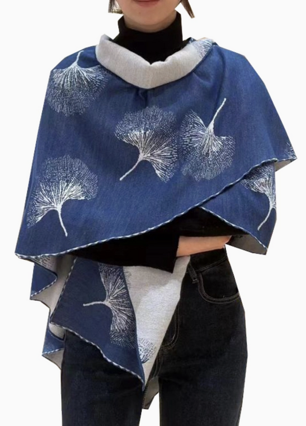 Blue & White Ginkgo Reversible Loop Wrap