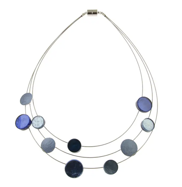 Three Strand Blue Circle Necklace