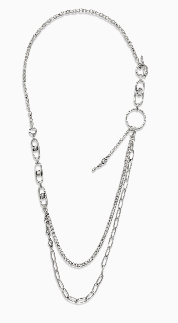 Pewter Multi Chain & Crystal Necklace