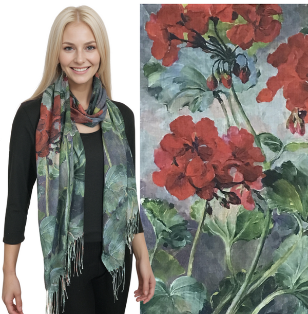 Red Flower Art Design Shawl