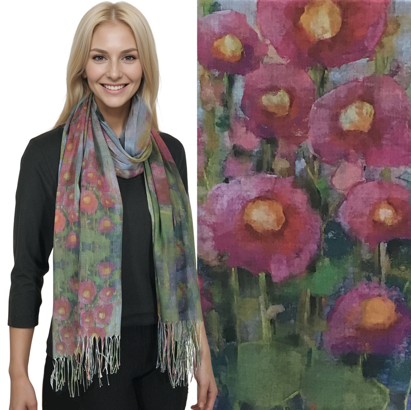 Pink Floral Art Design Shawl