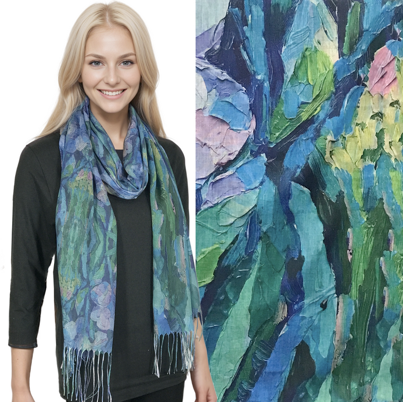 Green Painted Floral Art Design Shawl