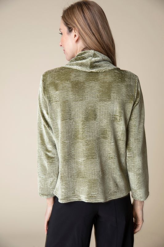 Olive Crinkle Velvet Cowl Top