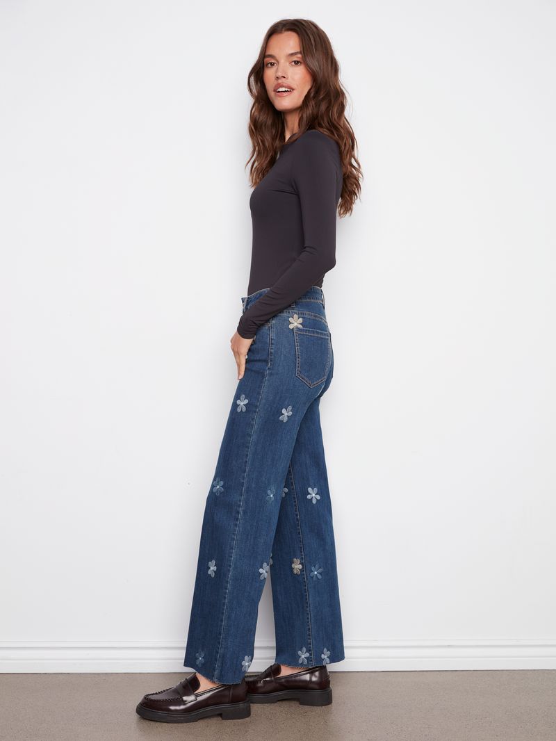 Indigo Flower Patch Wide Leg Jean