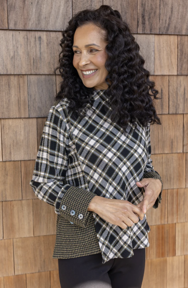 Avocado Plaid Button Cuff top