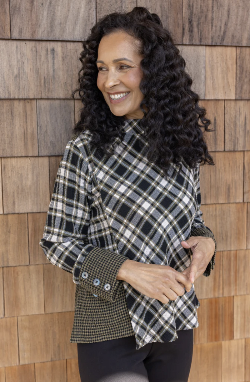 Avocado Plaid Button Cuff top