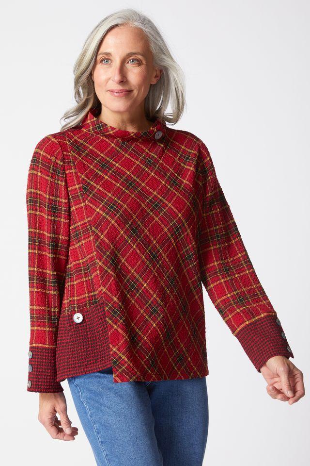 Scarlet Plaid Button Cuff top