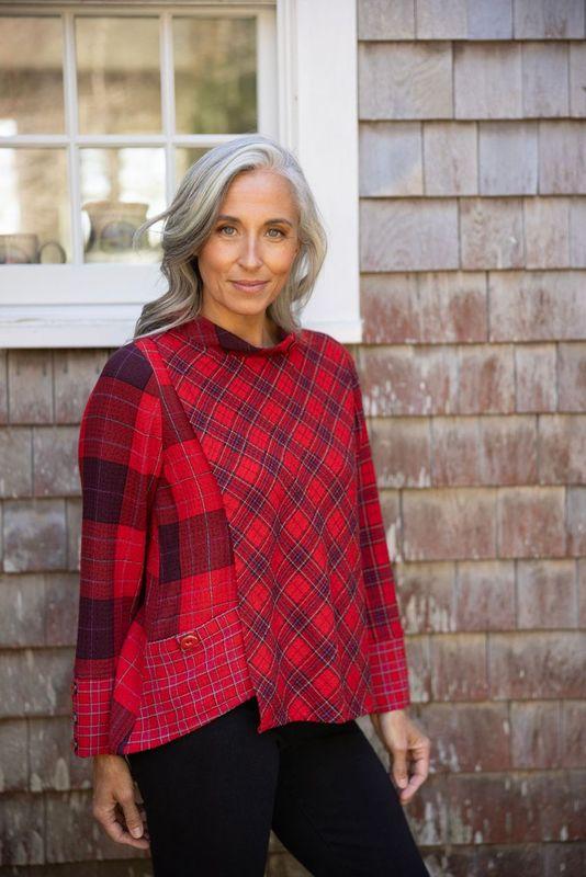 Red PLaid Button Cuff top