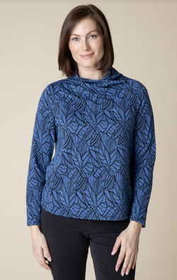 Cobalt Jacquard Wrap Neck Top