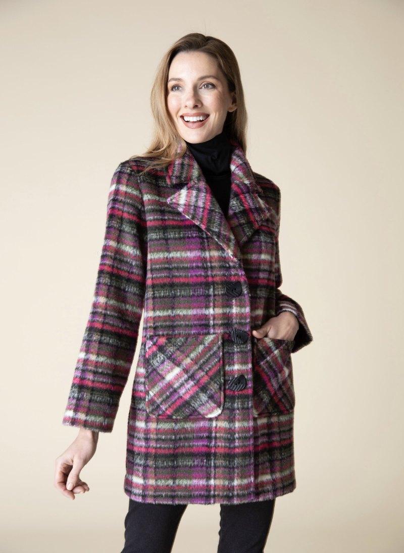 Plum Plaid Button Jacket