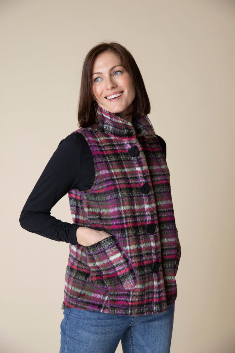 Plum Plaid Button Vest