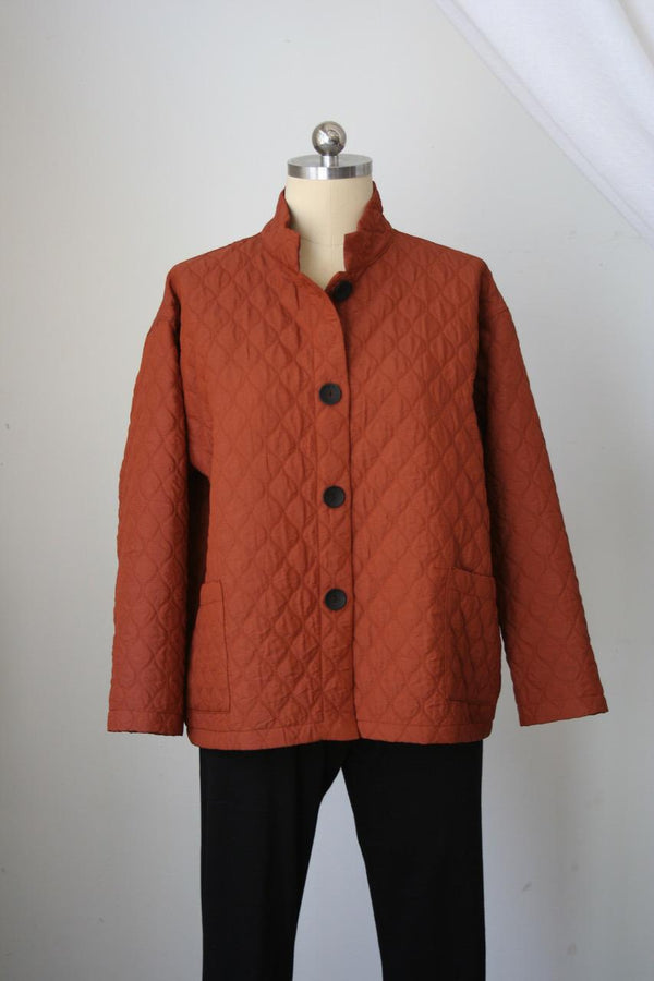 Rust Quilted Button Jacket
