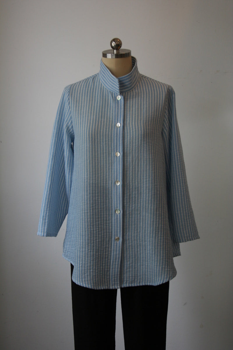 Blue Striped Button Long Top