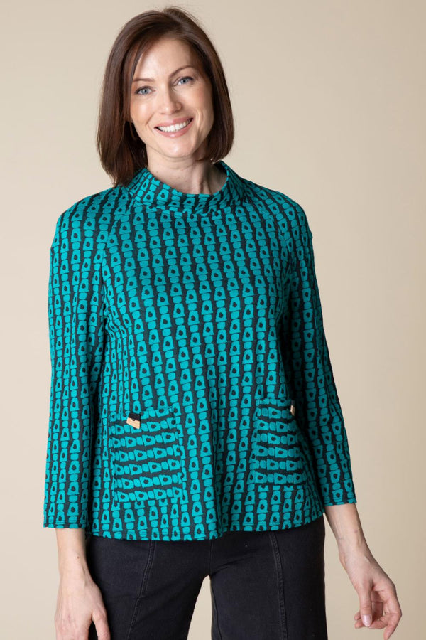 Teal Jacquard Raglan Top