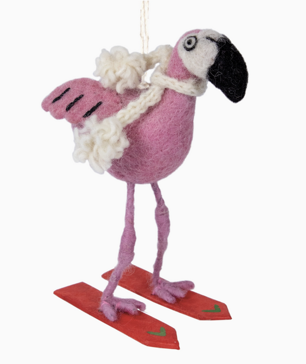 Skiing Flamingo Ornament