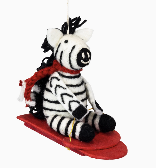 Sledding Zebra Ornament