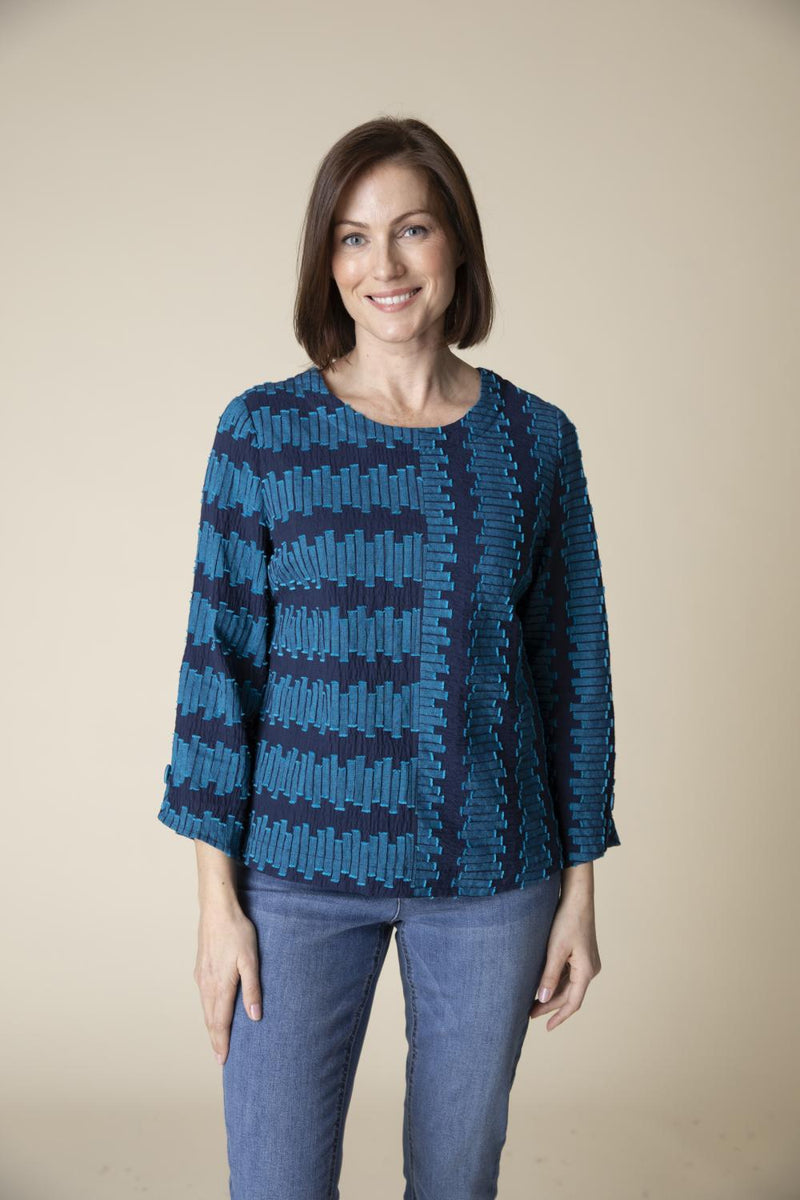 Block Stripe Button Pullover