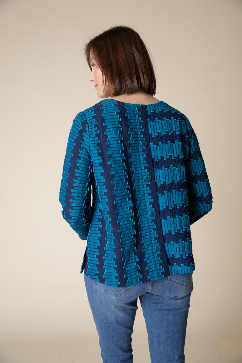 Block Stripe Button Pullover