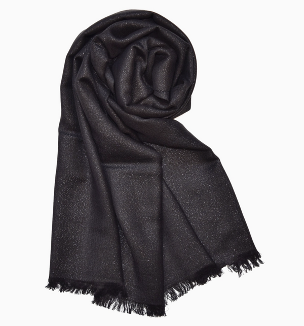 Black Solid Metallic Evening Wrap