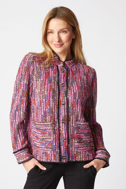 Mosaic Knit Fringe Jacket