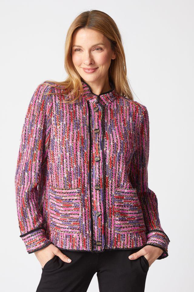 Mosaic Knit Fringe Jacket