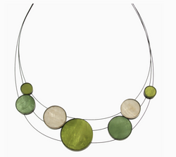 Green 3 Strand Resin Disc Necklace