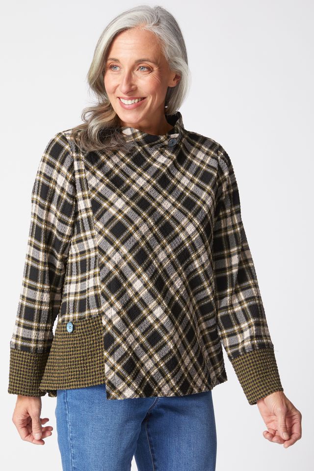 Avocado Plaid Button Cuff top
