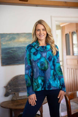 Cobalt Floral Easy Cowl Top