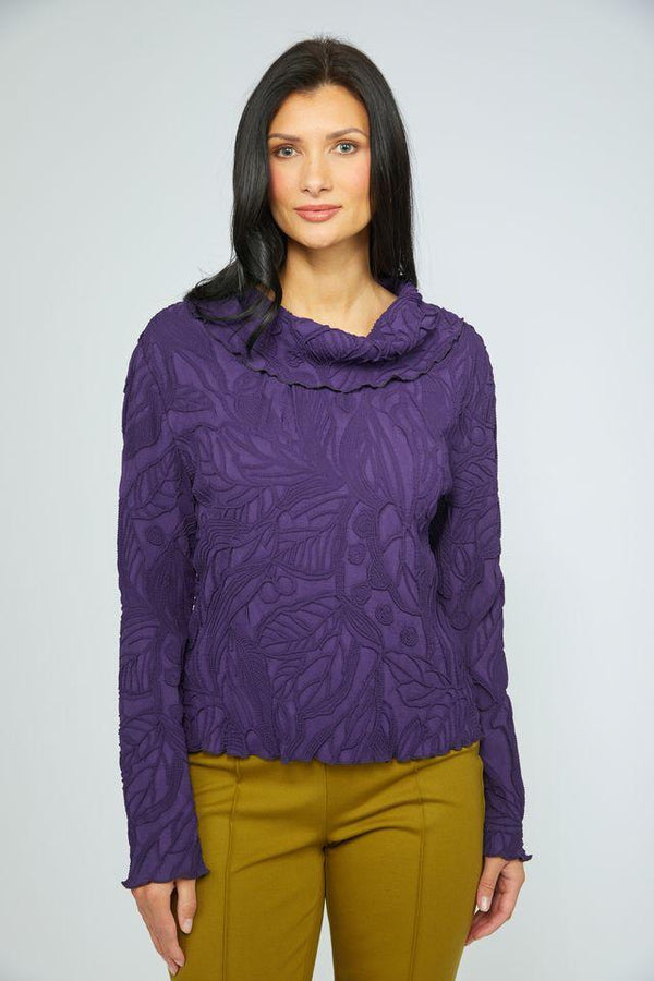 Violet Floral Embossed Cowl Top