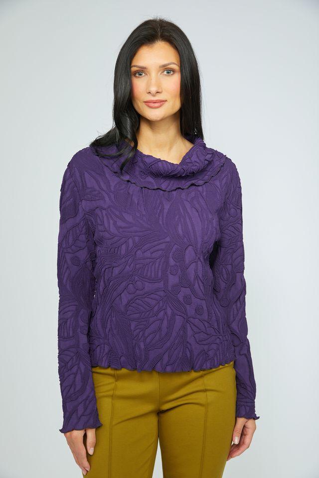 Violet Floral Embossed Cowl Top
