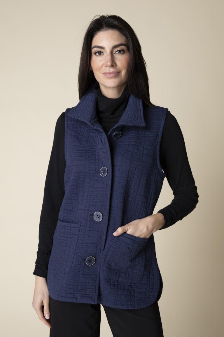 Navy Quilt Button Vest