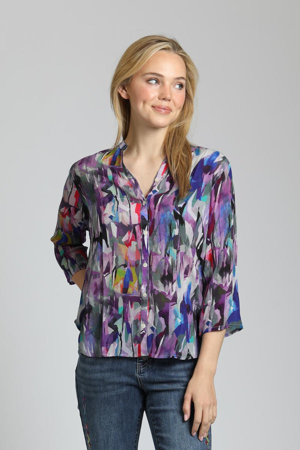 Purple Abstract Mandarin Shirt