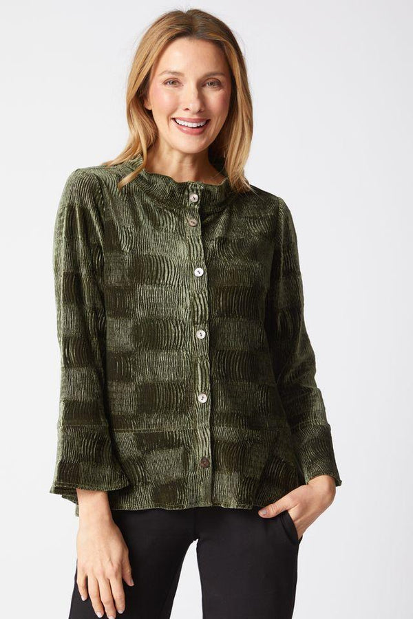 Forest Button Velvet Top