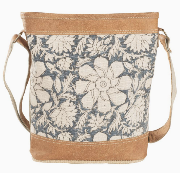 Blue Canvas Flowers Crossbody Bag